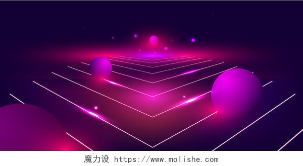 紫色渐变科技感立体空间圆形球体光效线条展板背景
